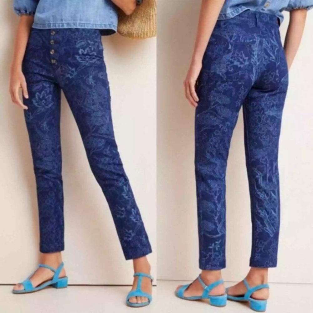 Anthropologie Pilcro Floral-Printed Button-fly Slim Jeans W-777 Sz 29